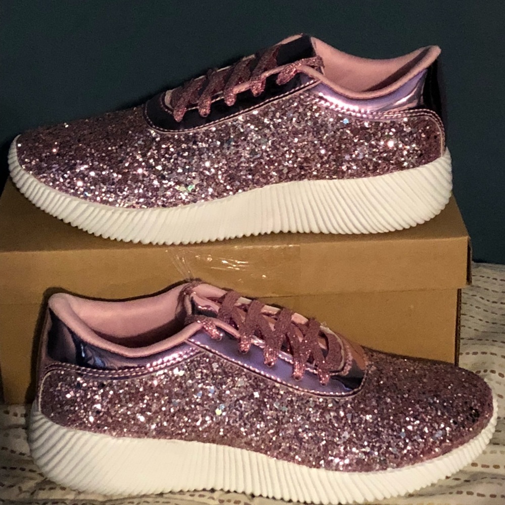 Pink Glitter sneakers Girls Sz 4 - Picture 2 of 2